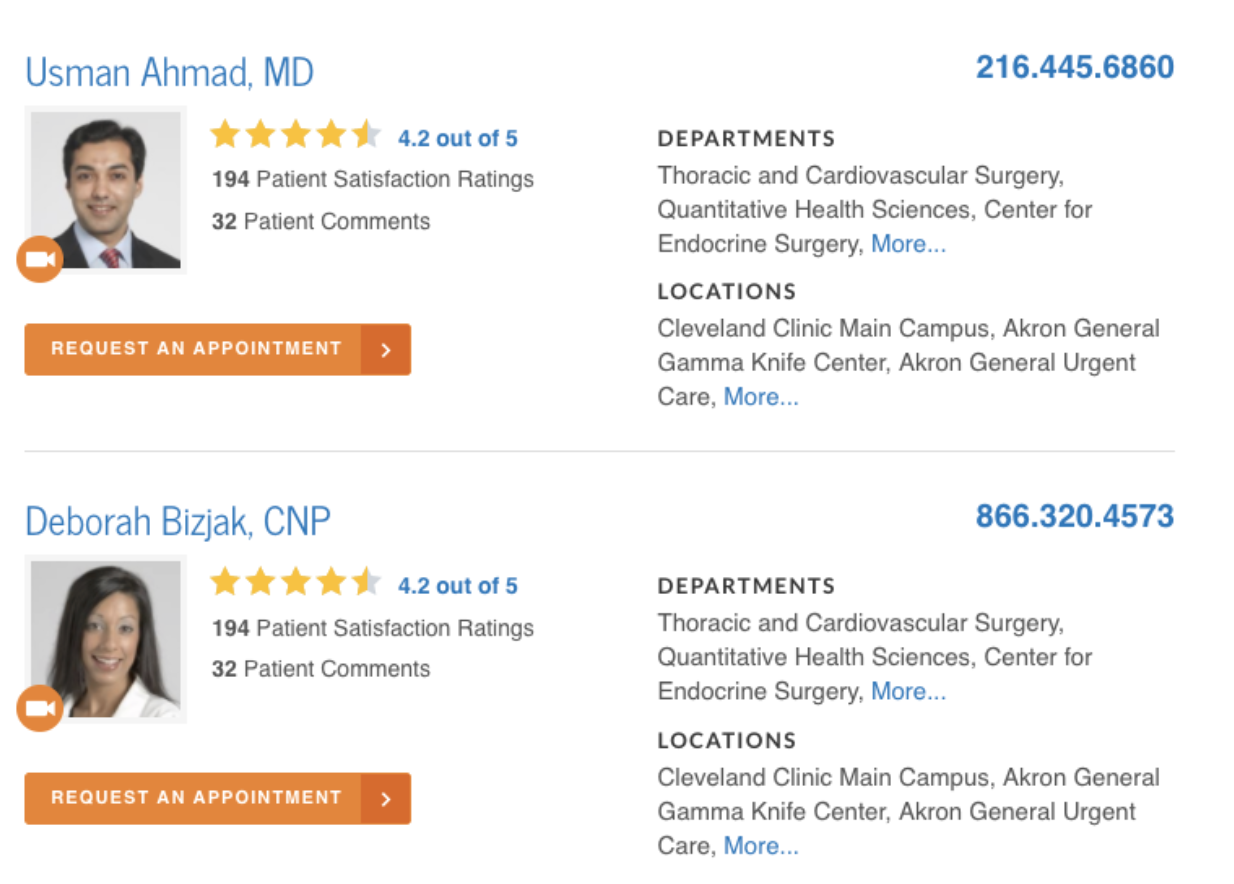 Physician search results