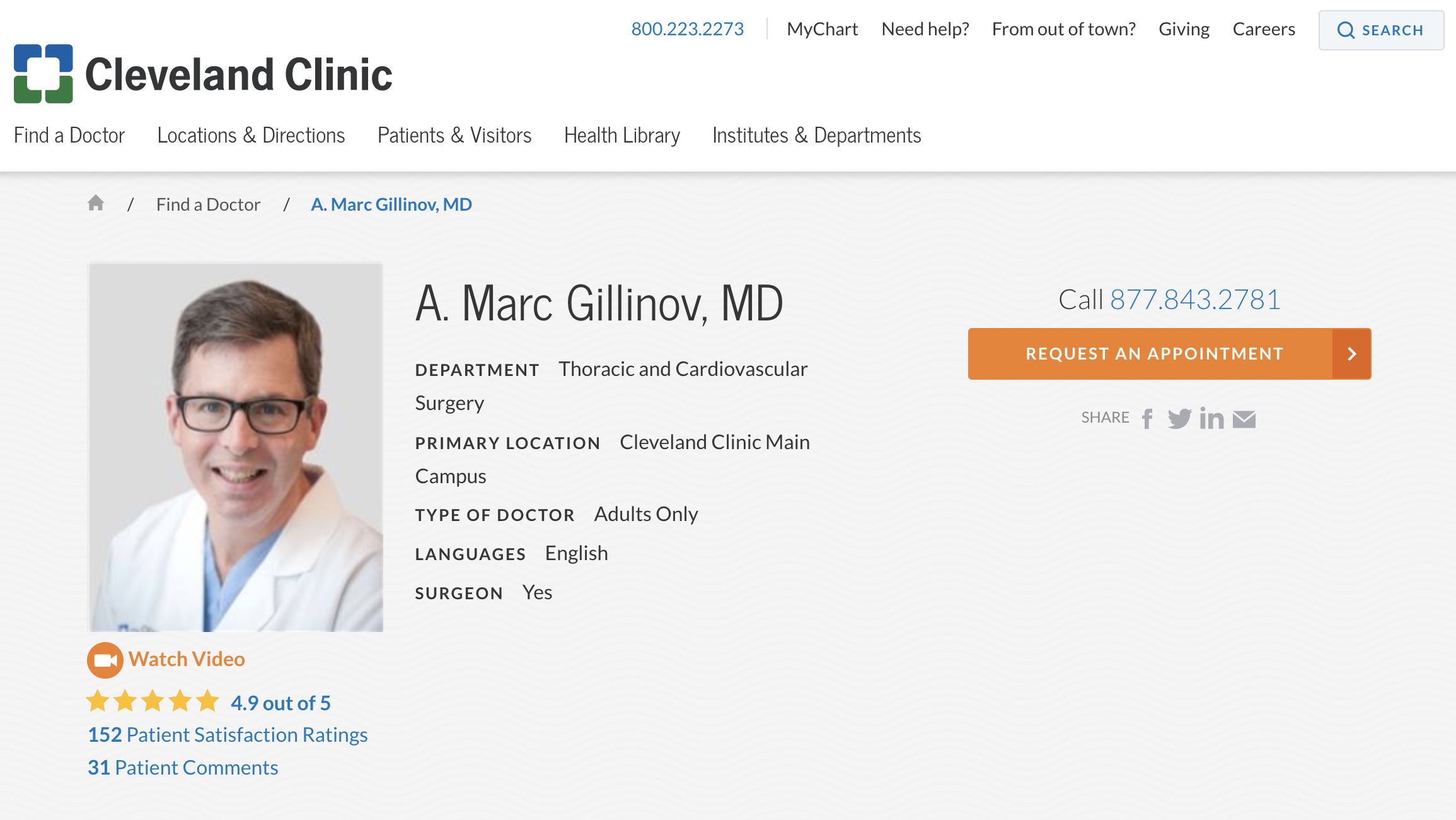 Physician bio page at Cleveland Clinic site