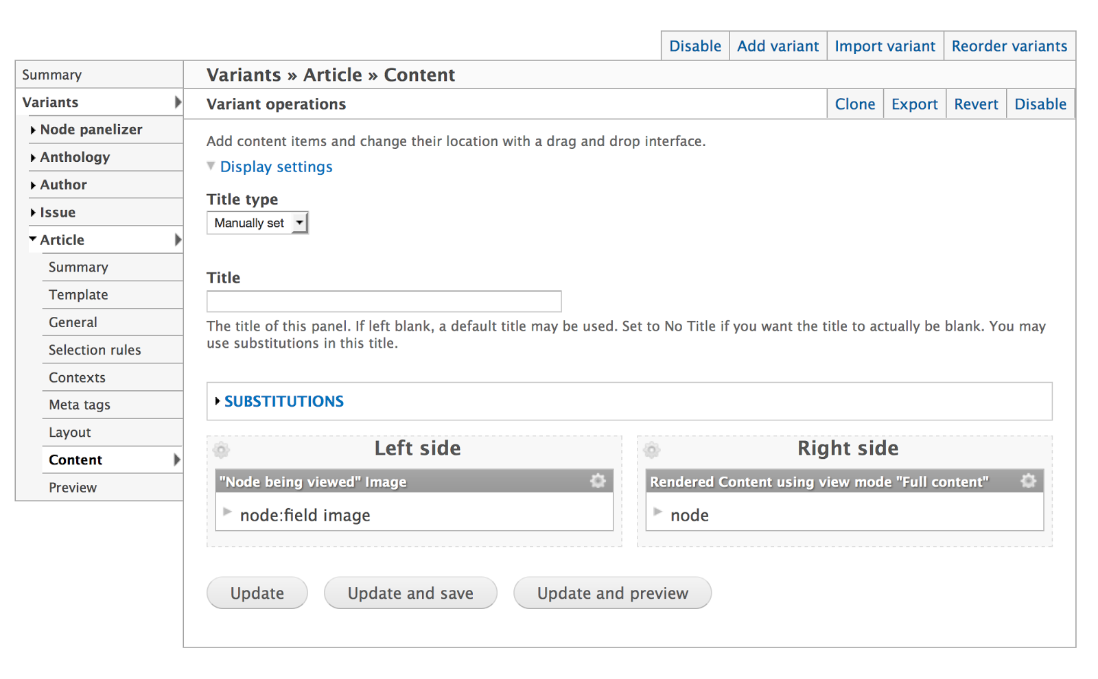 Screenshot of panels view