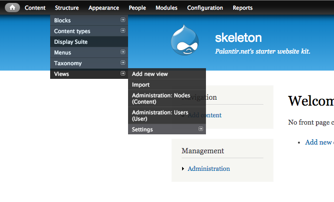 Screenshot of Drupal admin menu