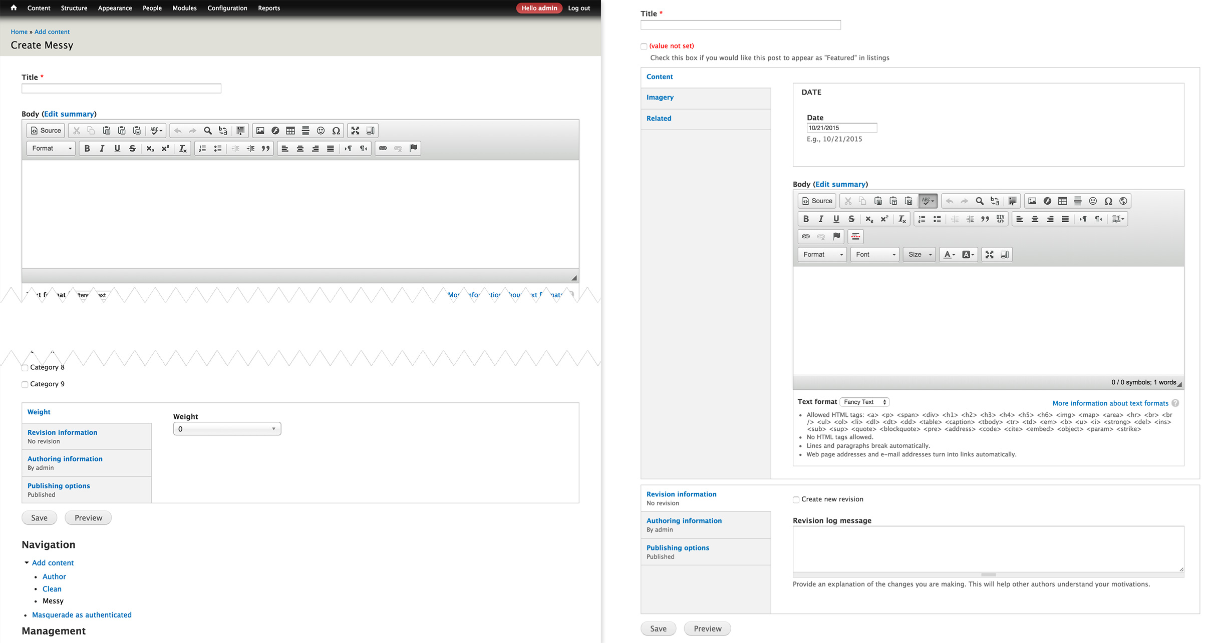 Before and after screenshot of grouped fields