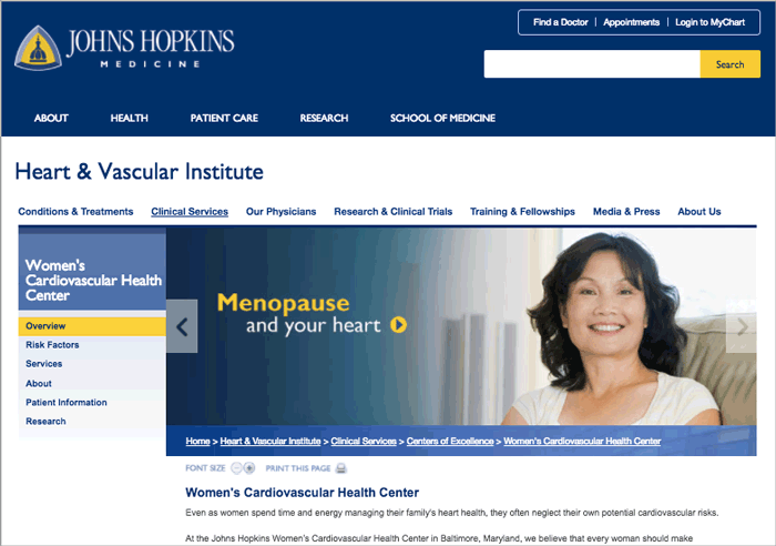 Figure 2: Johns Hopkins Women’s Cardiovascular Health Center landing page