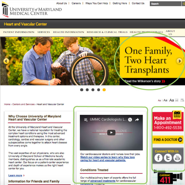 Figure 5: UMMC Heart and Vascular Center landing page