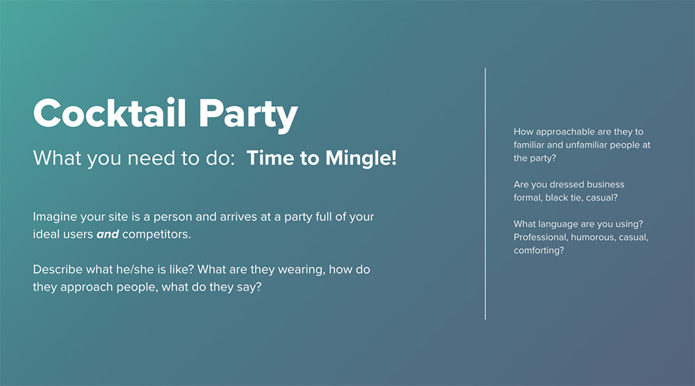 Cocktail Party - What you need to do: Time to mingle