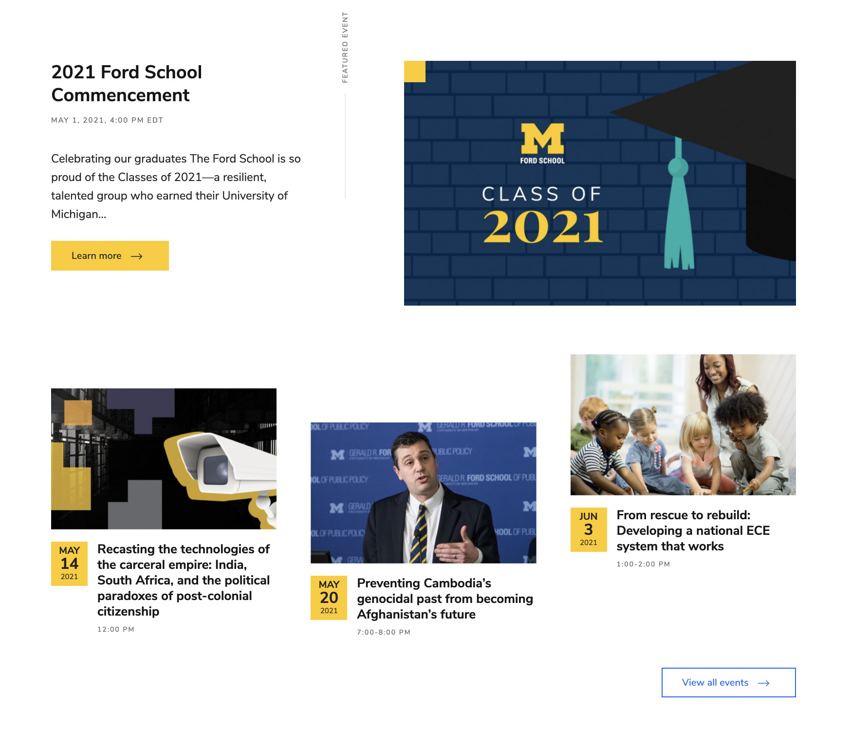 Image of the Ford School calendar and event grid