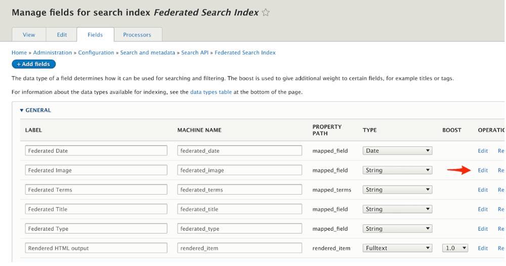 Manage fields for search index