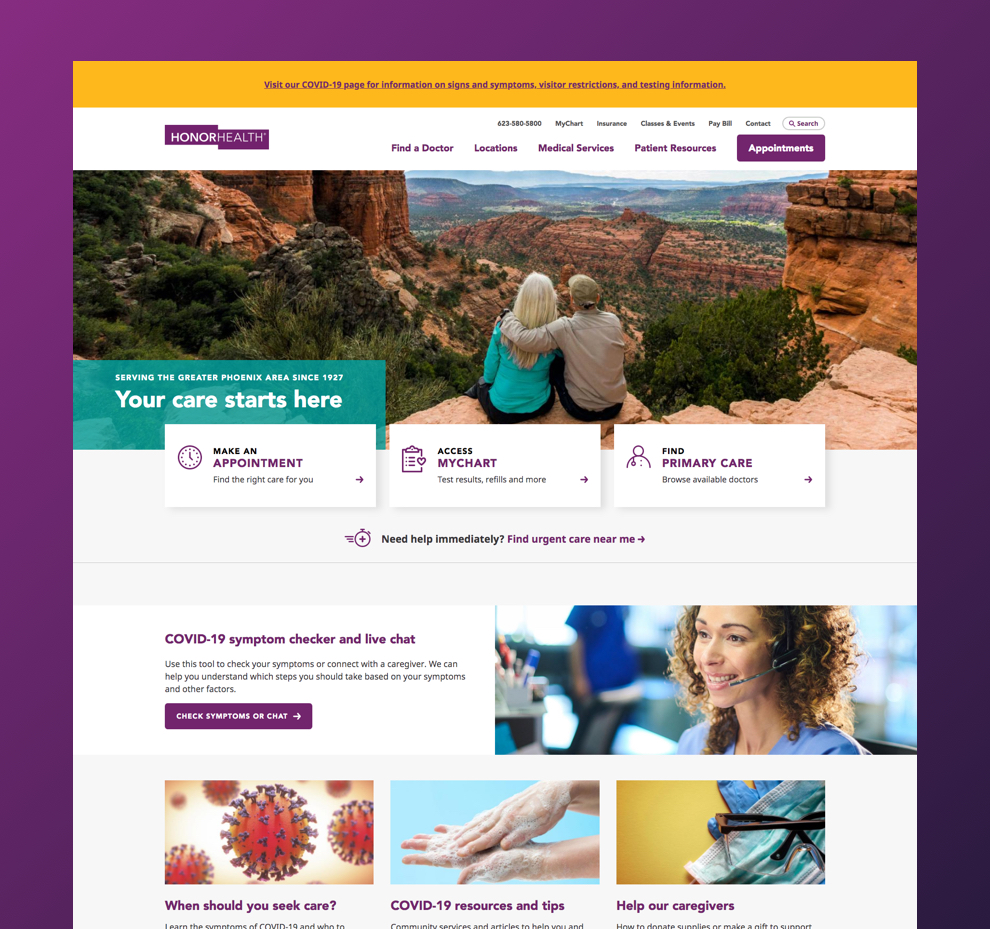 Screenshot of HonorHeath's homepage