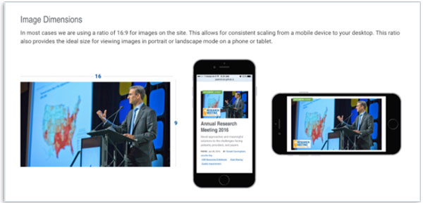A style guide element showing proper image usage for the site and its behavior on mobile.