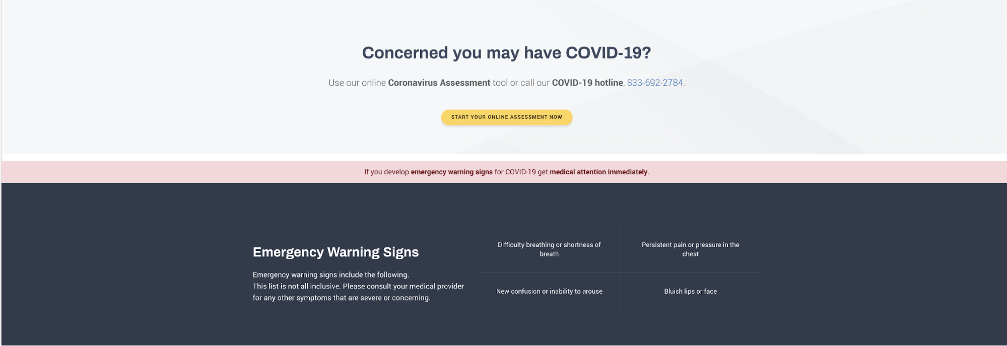Image of Baptist Health's COVID-19 portal web page footer.