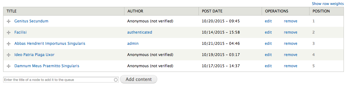 Screenshot of node queue