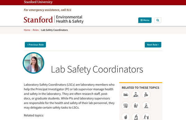 Individual role page for Lab Safety Coordinator