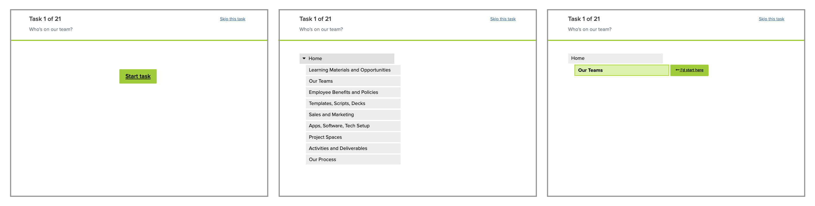 Treejack test tasks