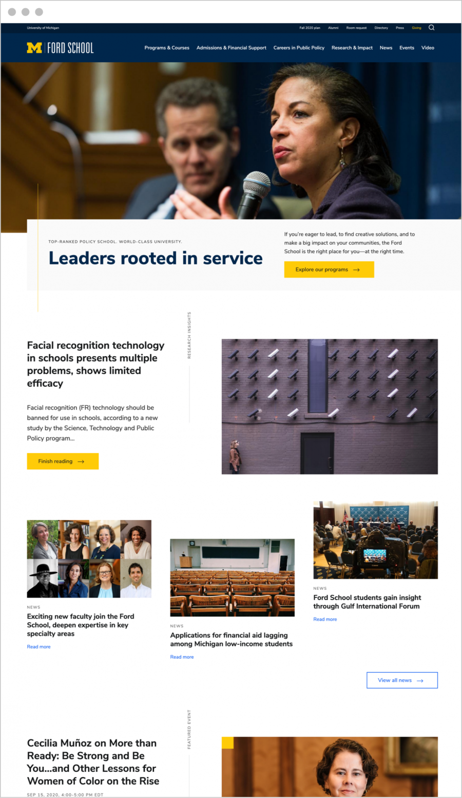 "After" image of the new Ford School homepage