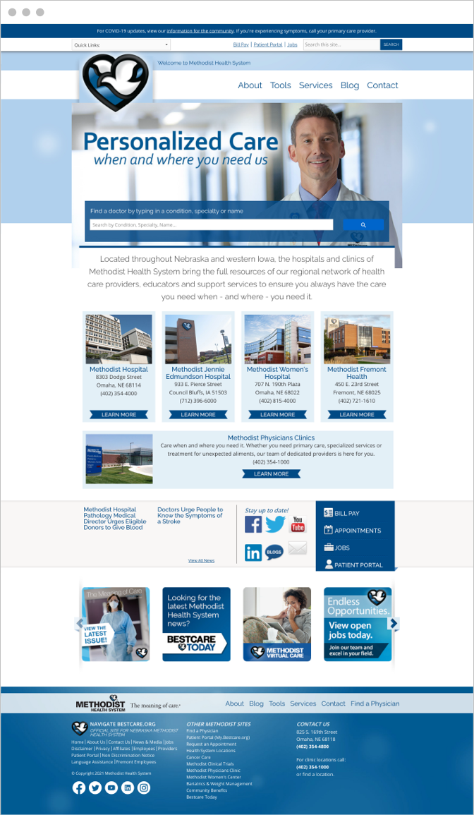 Methodist homepage before image