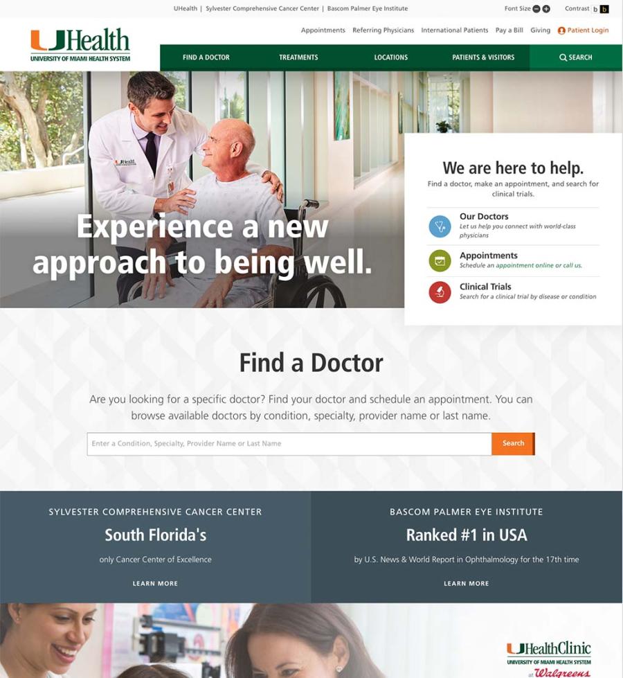 UHealth homepage after