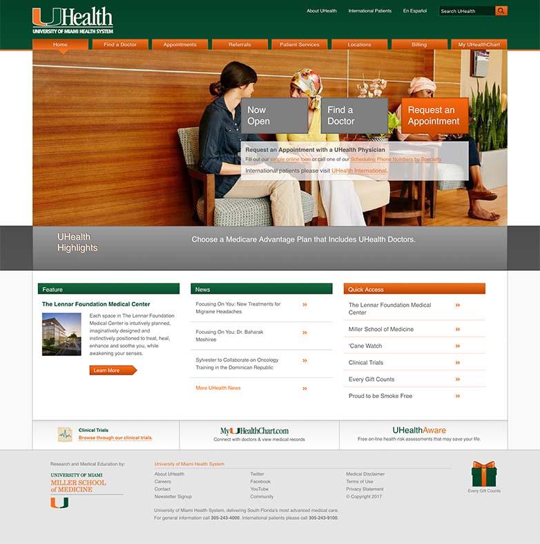 UHealth homepage before