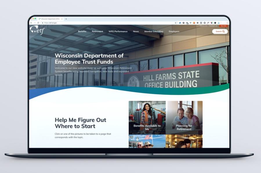Image of the ETF site after the redesign shown on a laptop