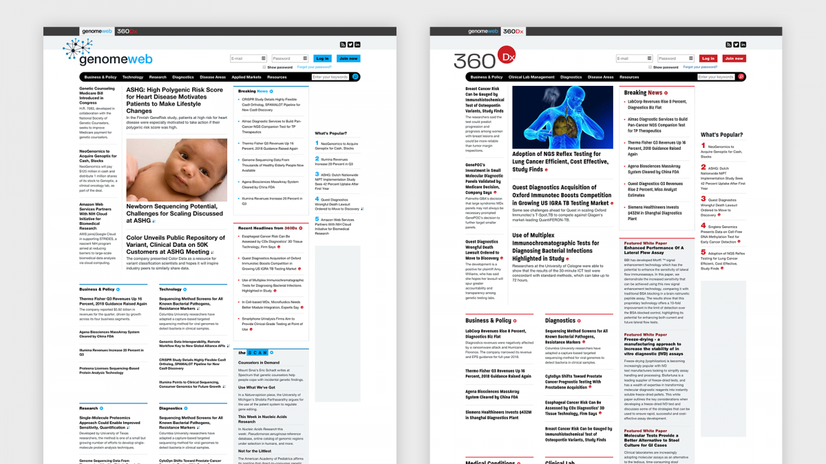Comparison of GenomeWeb and 360dx sites