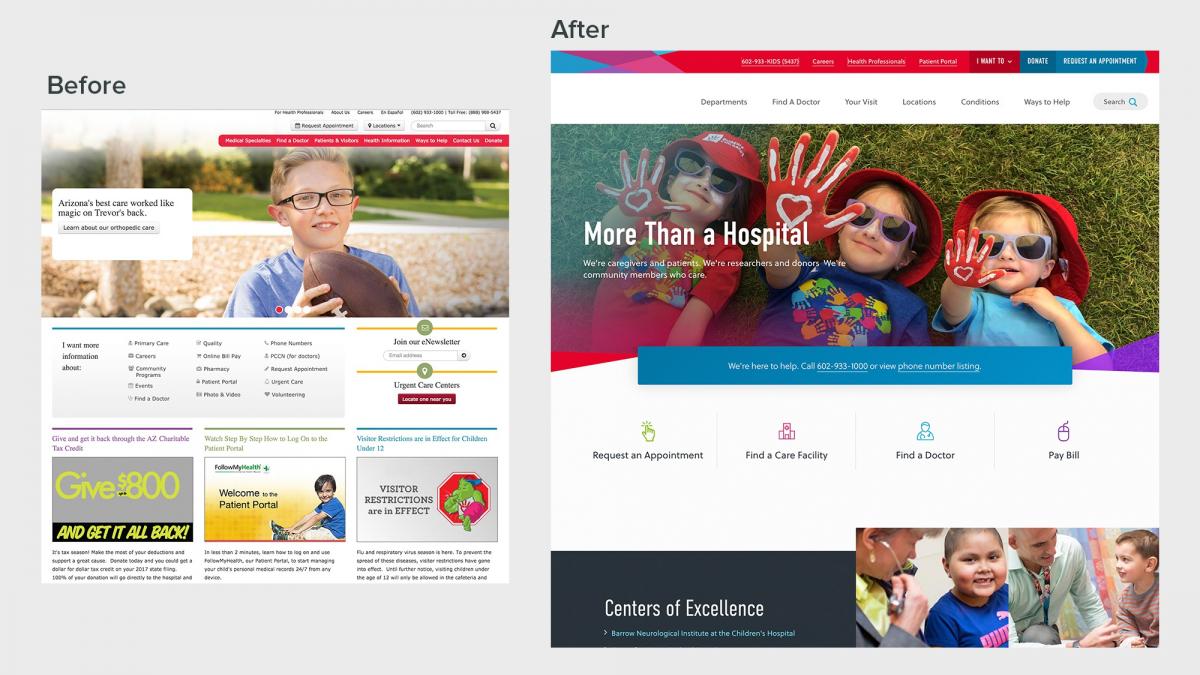 Before and after of homepage