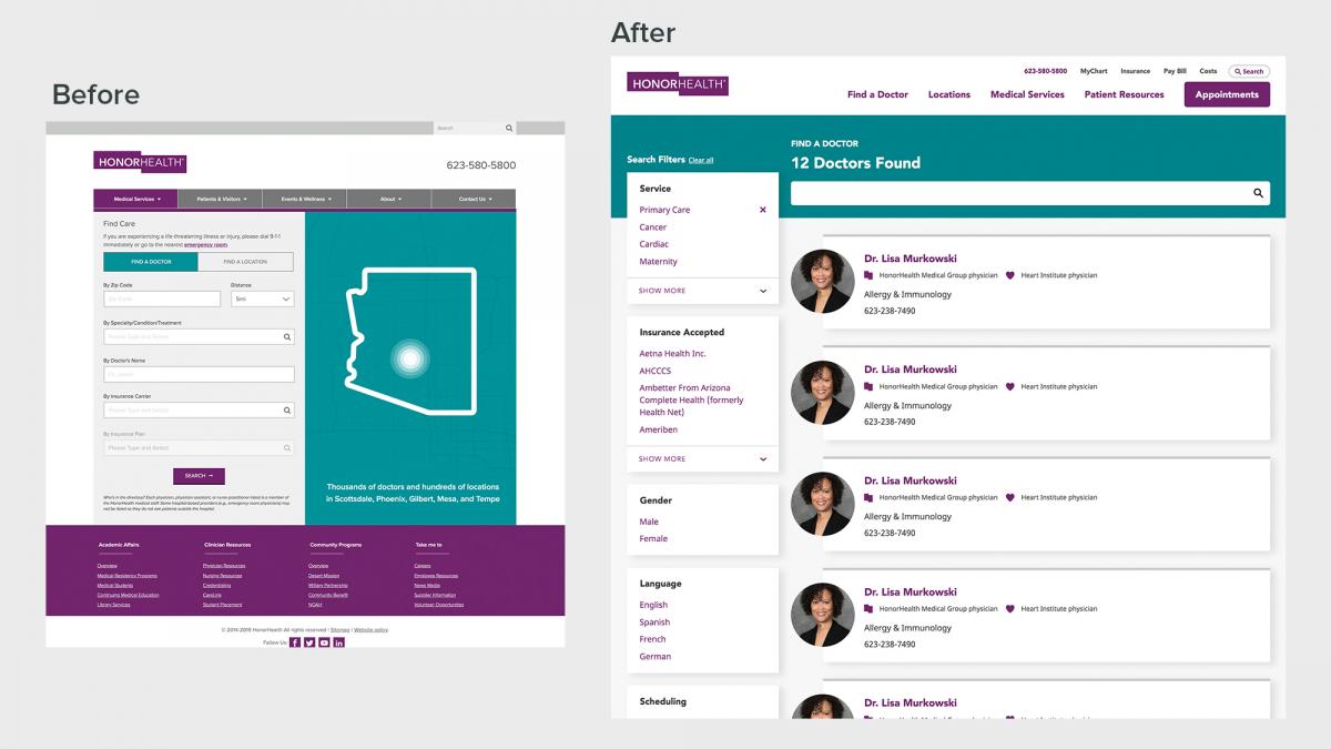 Physician search before and after