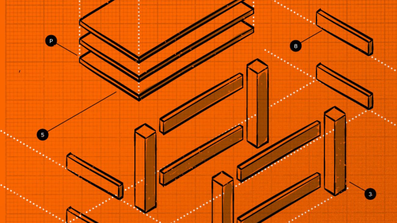 Illustration of a diagram of a work bench being built
