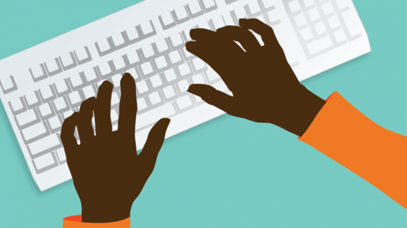 Illustration of hands typing on keyboard