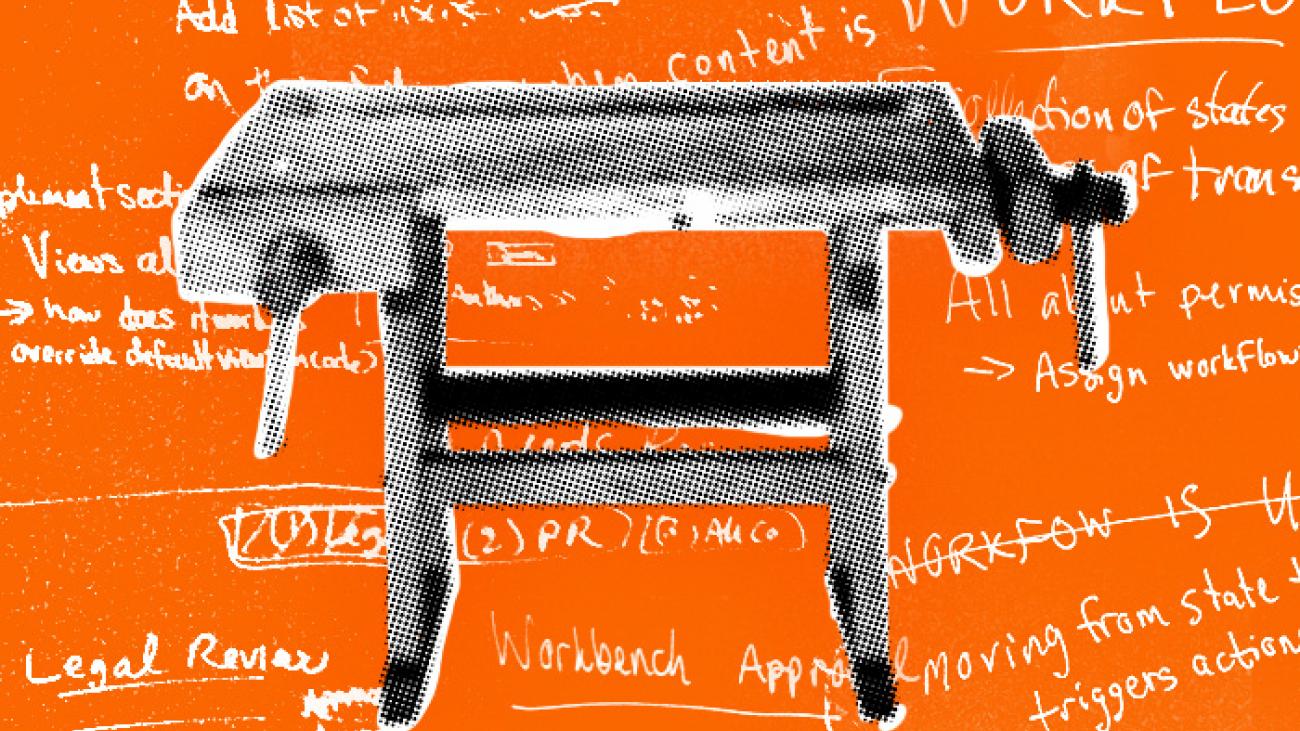 Photo of workbench on orange background 