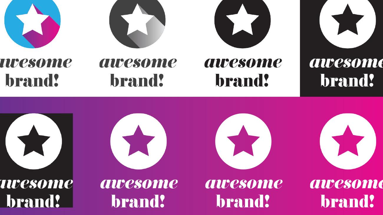 Different versions of star logo in grid with text "awesome brand!"
