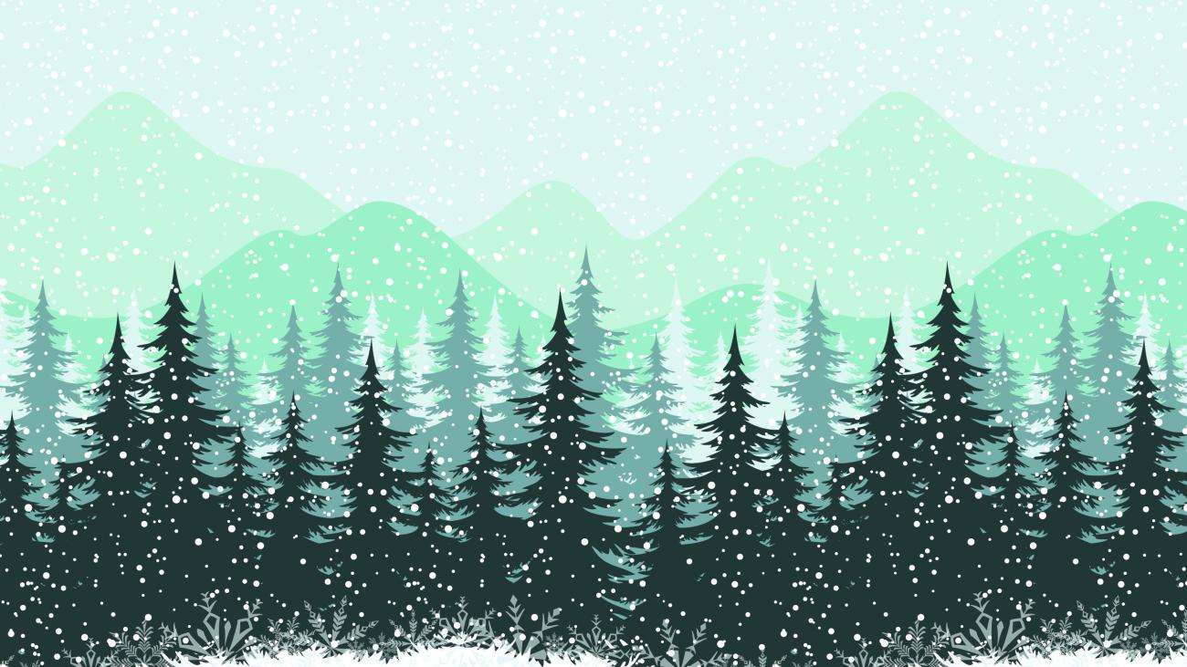 Illustration of trees and snowy scene