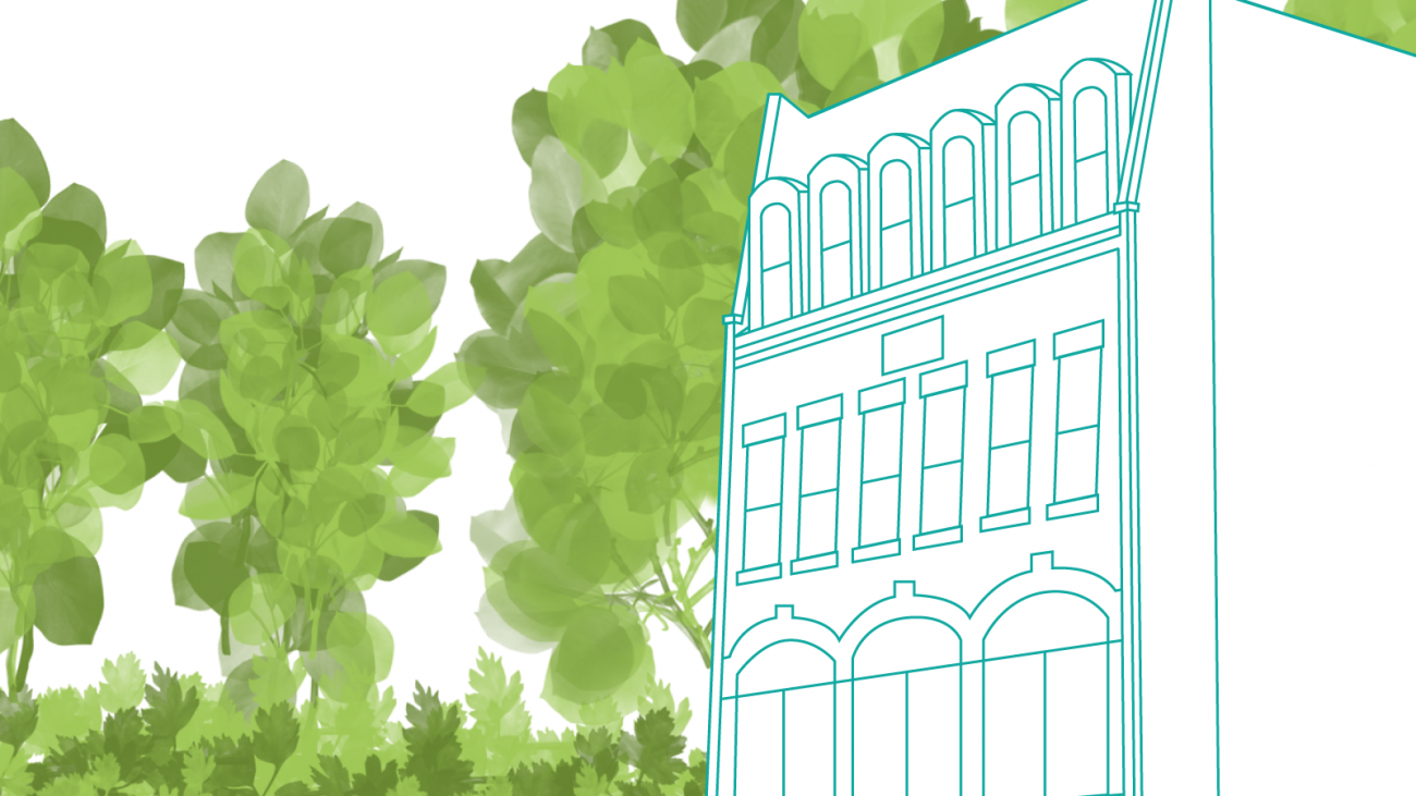 Illustration of new office building front in Evanston
