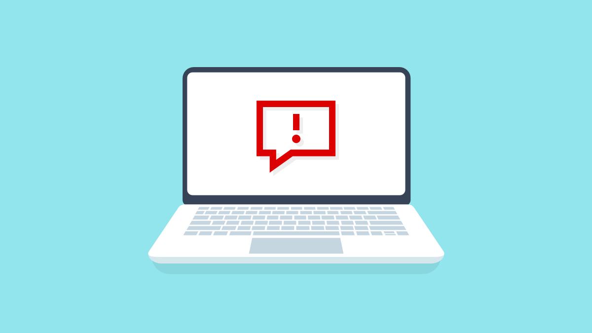 Illustration of a laptop with a dialog box with an exclamation point on the screen