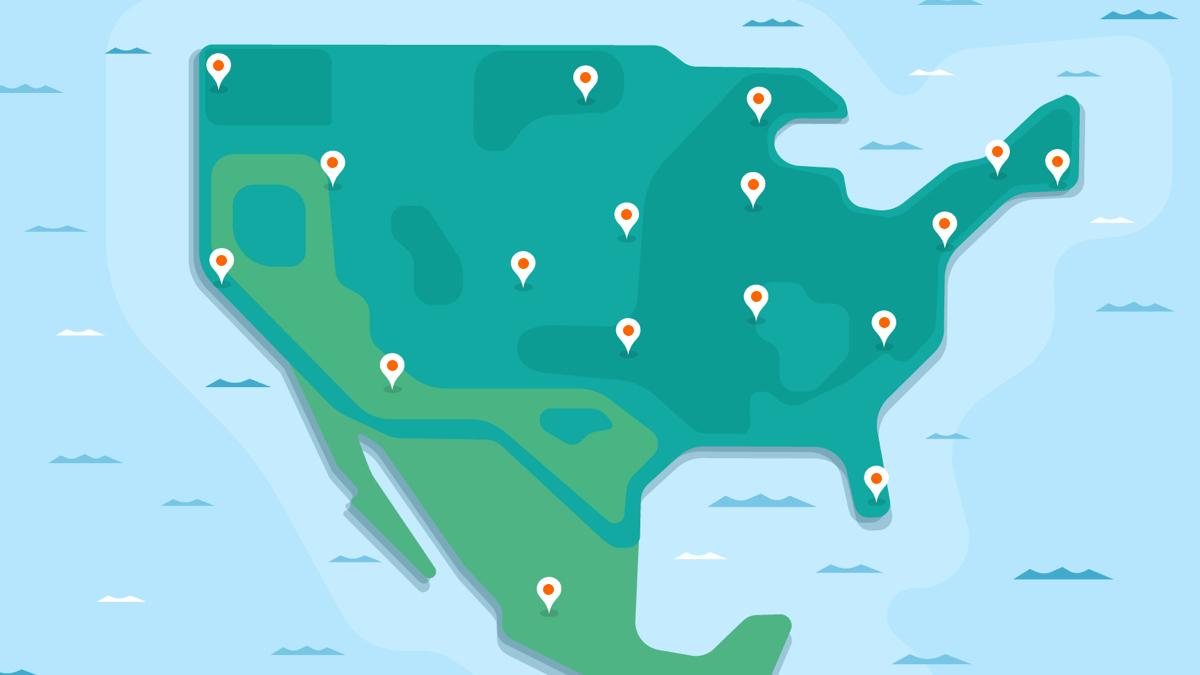 Illustration of map with location pins