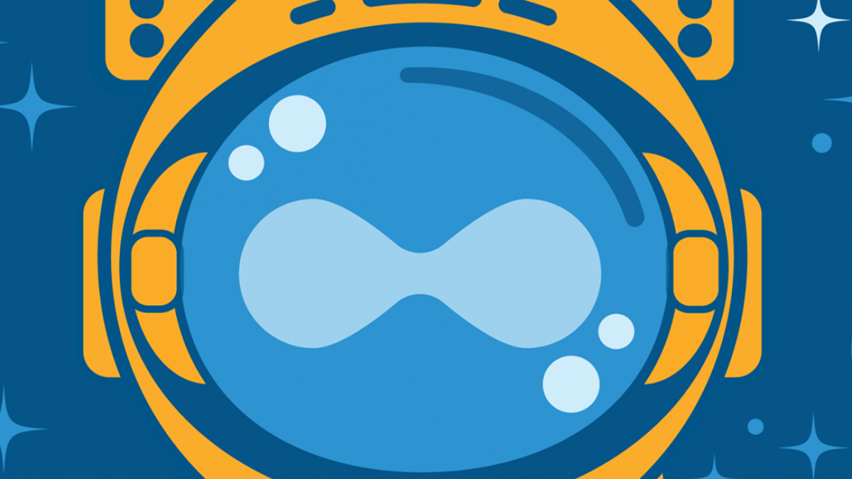 Druplicon mascot wearing a deep sea diving helmet