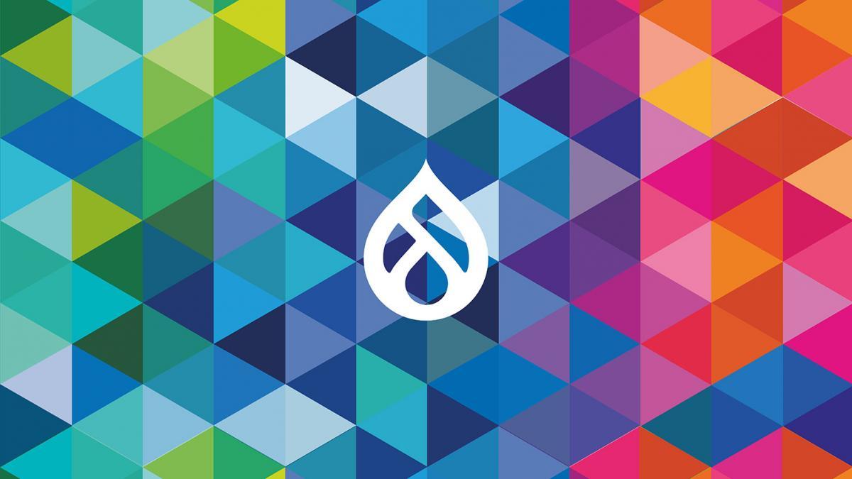 DrupalCon logo against a multicolored backgroun