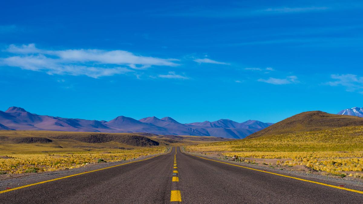 Roadway heading into mountains