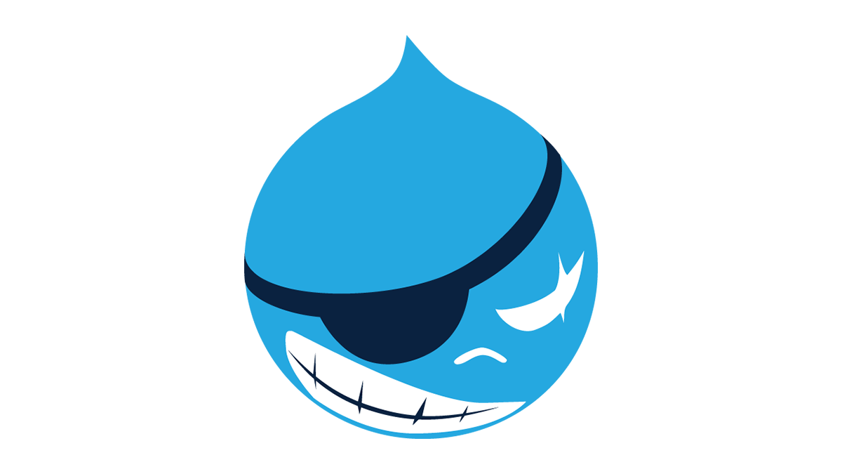 BADCamp logo depicting a Druplicon with an eyepatch over its right eye and a scar over its left eye.