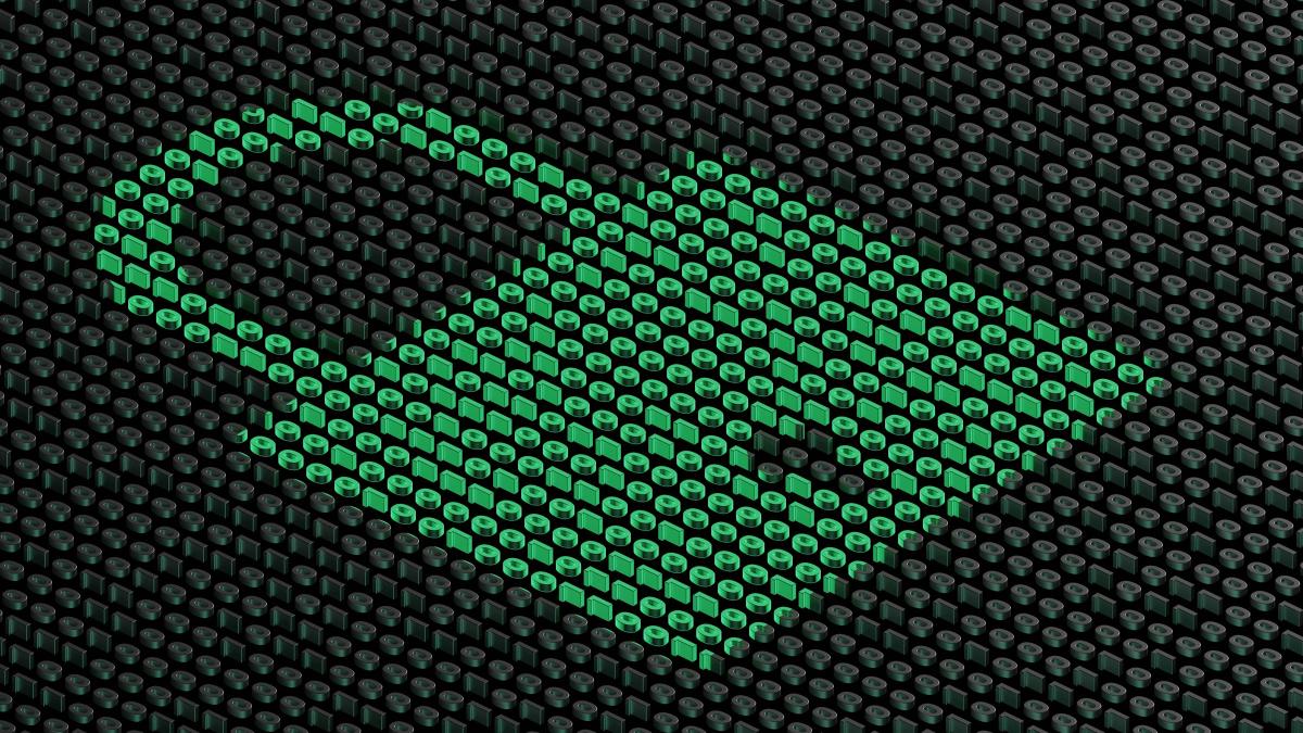 A green padlock made of pixelated blocks on a dark, textured background, symbolizing digital security or privacy