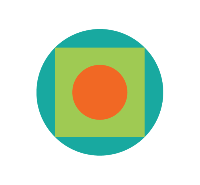 Palantir.net logo of a orange circle surrounded by a light green square and a darker green circle.