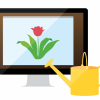 Illustration of desktop computer with flower on the screen and watering can next to it.