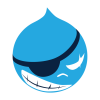 BADCamp logo depicting a Druplicon with an eyepatch over its right eye and a scar over its left eye.