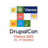 The logo for DrupalCon Vienna 2025, featuring a grid of colorful abstract icons with "Vienna" in a blue box above "DrupalCon" and the dates "14 - 17 October" below.