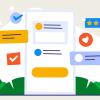 An abstract, flat-style 2D illustration of a smartphone screen surrounded by various floating UI elements and notifications.