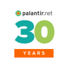 Palantir.net logo above a large number 30 in teal and green, with the word "YEARS" inside an orange banner.