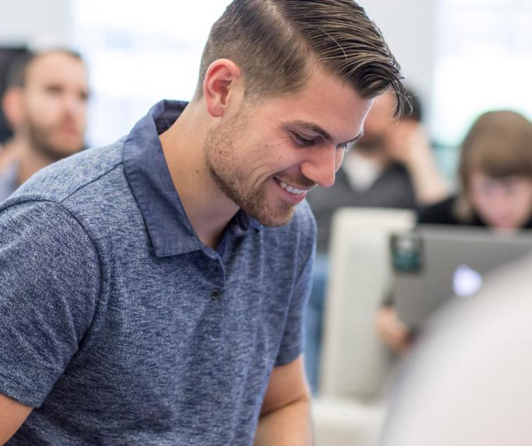 Developer working on a laptop computer