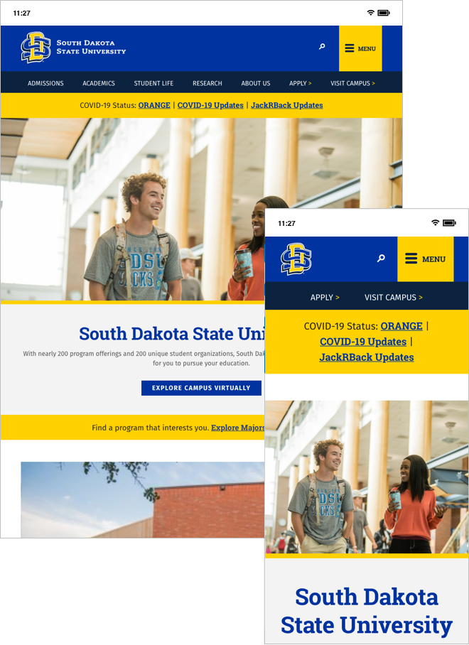 South Dakota State University homepage on tablet and mobile