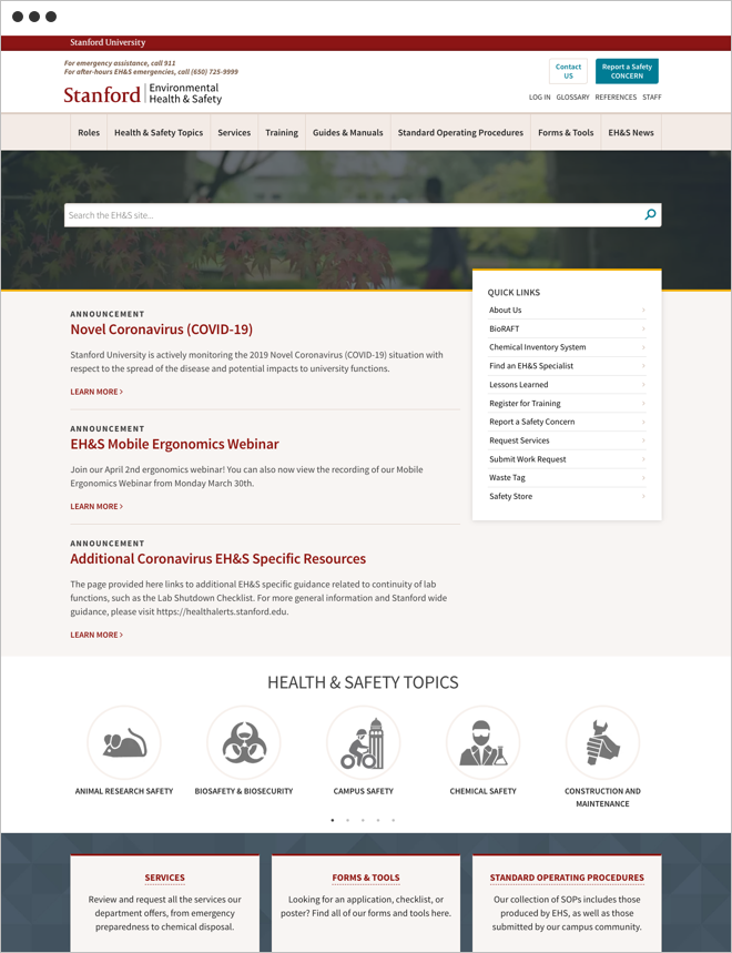 Stanford Environmental Health & Safety homepage