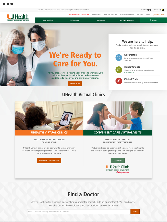 University of Miami Health System homepage